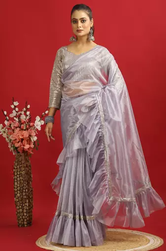 purple Embroidery Twill net saree with sequin Blouse