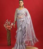 purple Embroidery Twill net saree with sequin Blouse