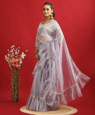purple Embroidery Twill net saree with sequin Blouse 2