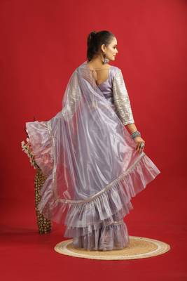purple Embroidery Twill net saree with sequin Blouse 4