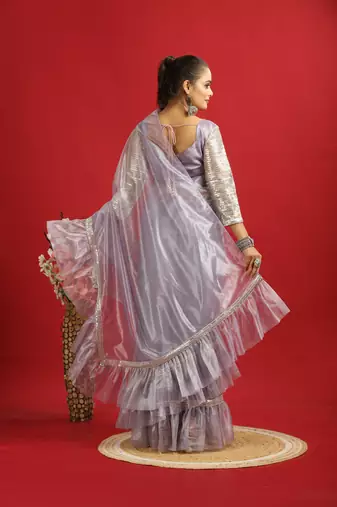 purple Embroidery Twill net saree with sequin Blouse
