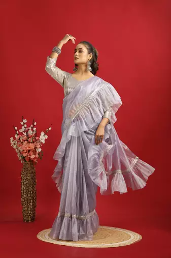 purple Embroidery Twill net saree with sequin Blouse