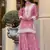 Rose pink chinon silk lucknowi work full stitched gharara suits with dupatta