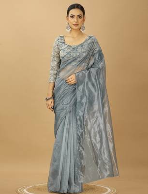 grey Twill net saree with sequin Blouse 1