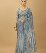 grey Twill net saree with sequin Blouse