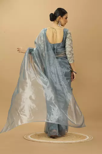 grey Twill net saree with sequin Blouse