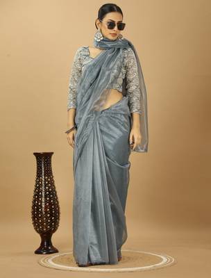 grey Twill net saree with sequin Blouse 5