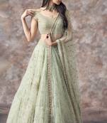 PIsta Green Soft Net Embroidery Work Lehenga Choli Set 
