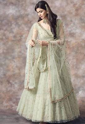 PIsta Green Soft Net Embroidery Work Lehenga Choli Set  2