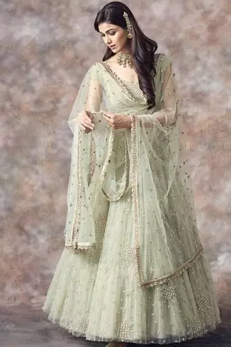 PIsta Green Soft Net Embroidery Work Lehenga Choli Set 