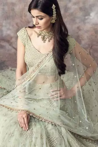 PIsta Green Soft Net Embroidery Work Lehenga Choli Set 