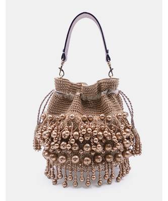 Embellished golden potli bag with drawstring 1