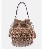Embellished golden potli bag with drawstring