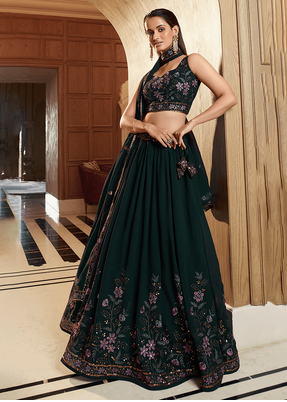 dark Green Georgette Zari sequin Embroidery Work Lehenga Choli  1