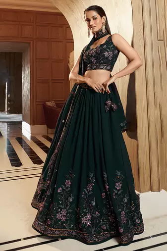 dark Green Georgette Zari sequin Embroidery Work Lehenga Choli 
