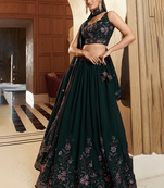 dark Green Georgette Zari sequin Embroidery Work Lehenga Choli 