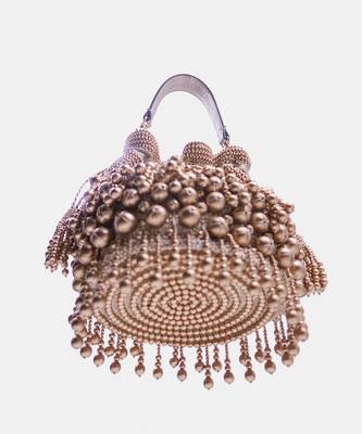 Embellished golden potli bag with drawstring 3