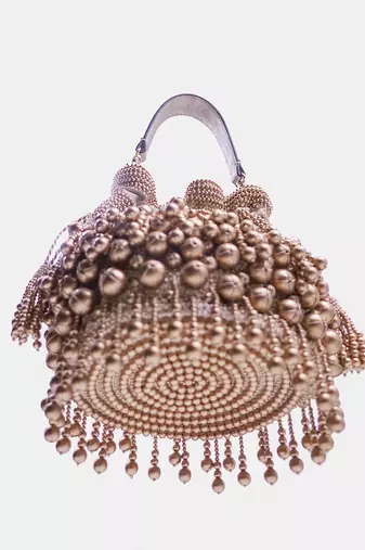 Embellished golden potli bag with drawstring
