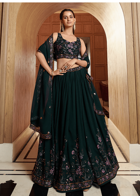 dark Green Georgette Zari sequin Embroidery Work Lehenga Choli  3