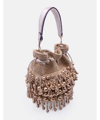 Embellished golden potli bag with drawstring 4