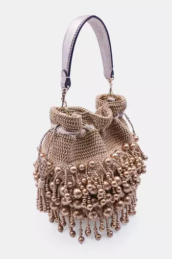 Embellished golden potli bag with drawstring