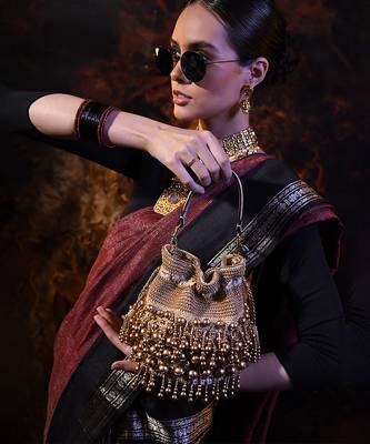 Embellished golden potli bag with drawstring 5