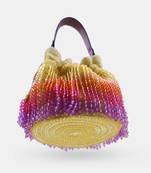 Handcrafted yellow ombre potli bag with crystal fringes and drawstring closer