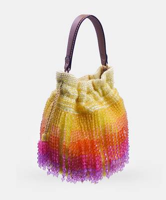 Handcrafted yellow ombre potli bag with crystal fringes and drawstring closer 2