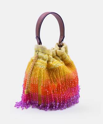 Handcrafted yellow ombre potli bag with crystal fringes and drawstring closer 4