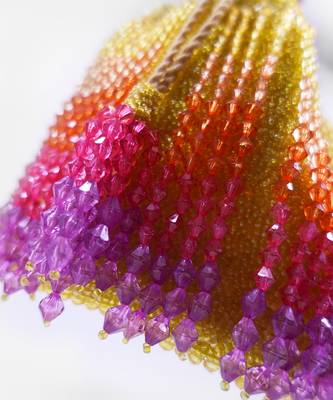 Handcrafted yellow ombre potli bag with crystal fringes and drawstring closer 5