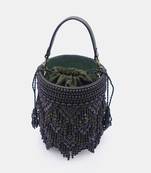 Handcrafted olive green potli bag adorned with intricate bead embellished