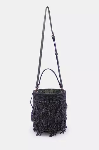 Handcrafted olive green potli bag adorned with intricate bead embellished