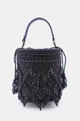 Handcrafted olive green potli bag adorned with intricate bead embellished