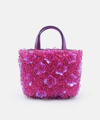 Pink orchid bucket bag with 3d flower crystal bead embellished 1