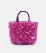 Pink orchid bucket bag with 3d flower crystal bead embellished