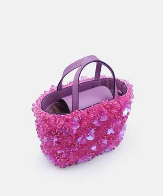 Pink orchid bucket bag with 3d flower crystal bead embellished 2