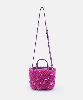 Pink orchid bucket bag with 3d flower crystal bead embellished 4