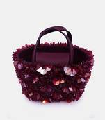 Burgundy orchid bucket bag flower crystal bead embellished