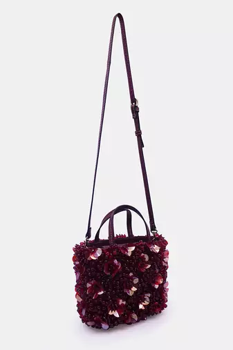 Burgundy orchid bucket bag flower crystal bead embellished