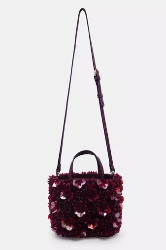 Burgundy orchid bucket bag flower crystal bead embellished