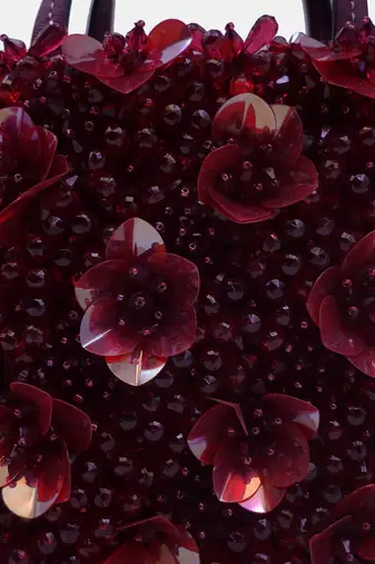 Burgundy orchid bucket bag flower crystal bead embellished