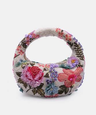 Multi-colored floral embellished clutch bag 1