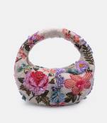 Multi-colored floral embellished clutch bag