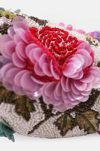 Multi-colored floral embellished clutch bag