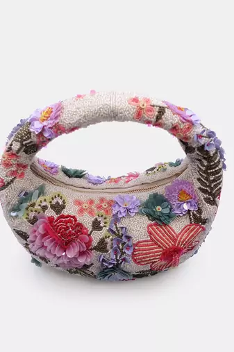 Multi-colored floral embellished clutch bag