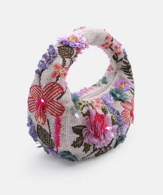 Multi-colored floral embellished clutch bag 4