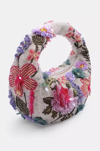 Multi-colored floral embellished clutch bag