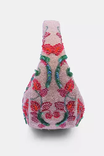 Embroidered multi color floral beads embellished clutch bag