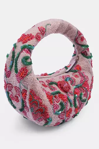 Embroidered multi color floral beads embellished clutch bag