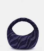 Embroidered plum beaded clutch bag with zip closure